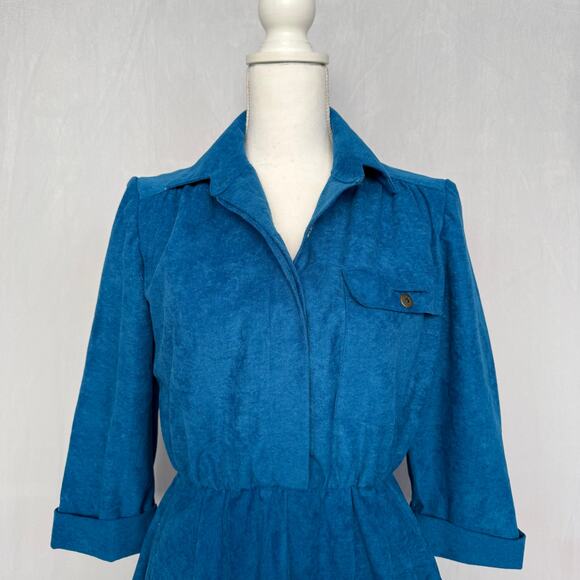 Reworked Vintage 80s S.L. Petites Blue Suede-Look Midi Dress, Size 8 - Picture 2 of 11